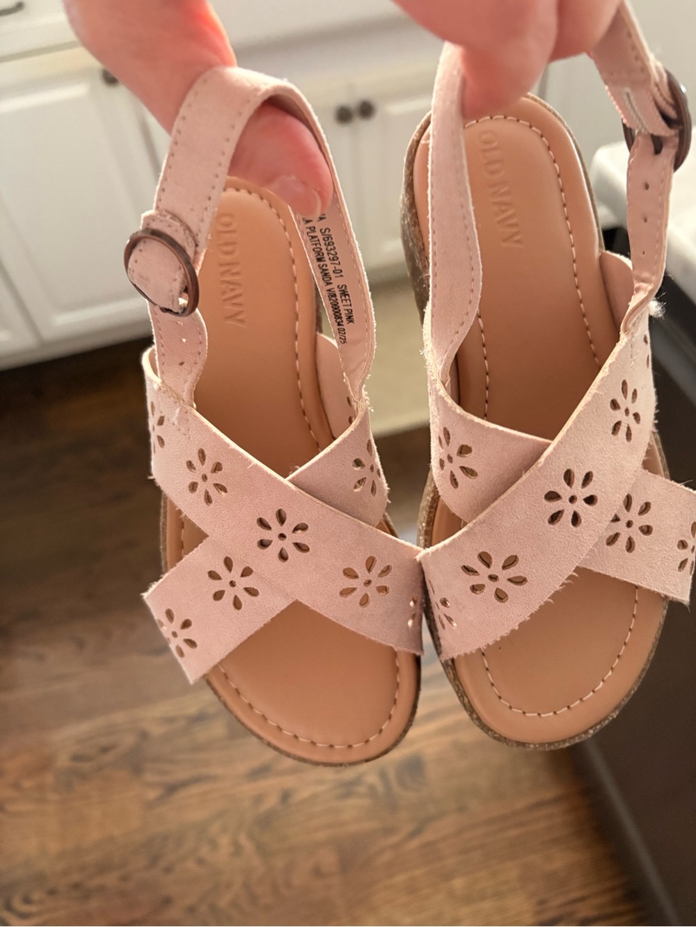Old Navy Light Pink Floral Cutout Cross-Strap Sandals